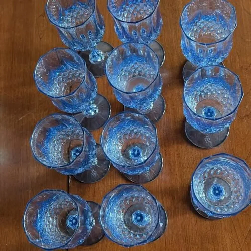 Set of 11 Blue Acrylic Diamond Pattern Wine Goblets